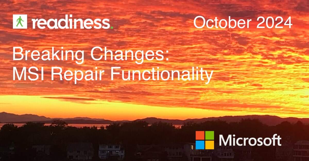 Breaking Changes to MSI Repair Functionality Recently, Microsoft introduced a significant change that fundamentally breaks the MSI repair functionality. This change was made in response to a security vulnerability, CVE-2024-38014, and the d